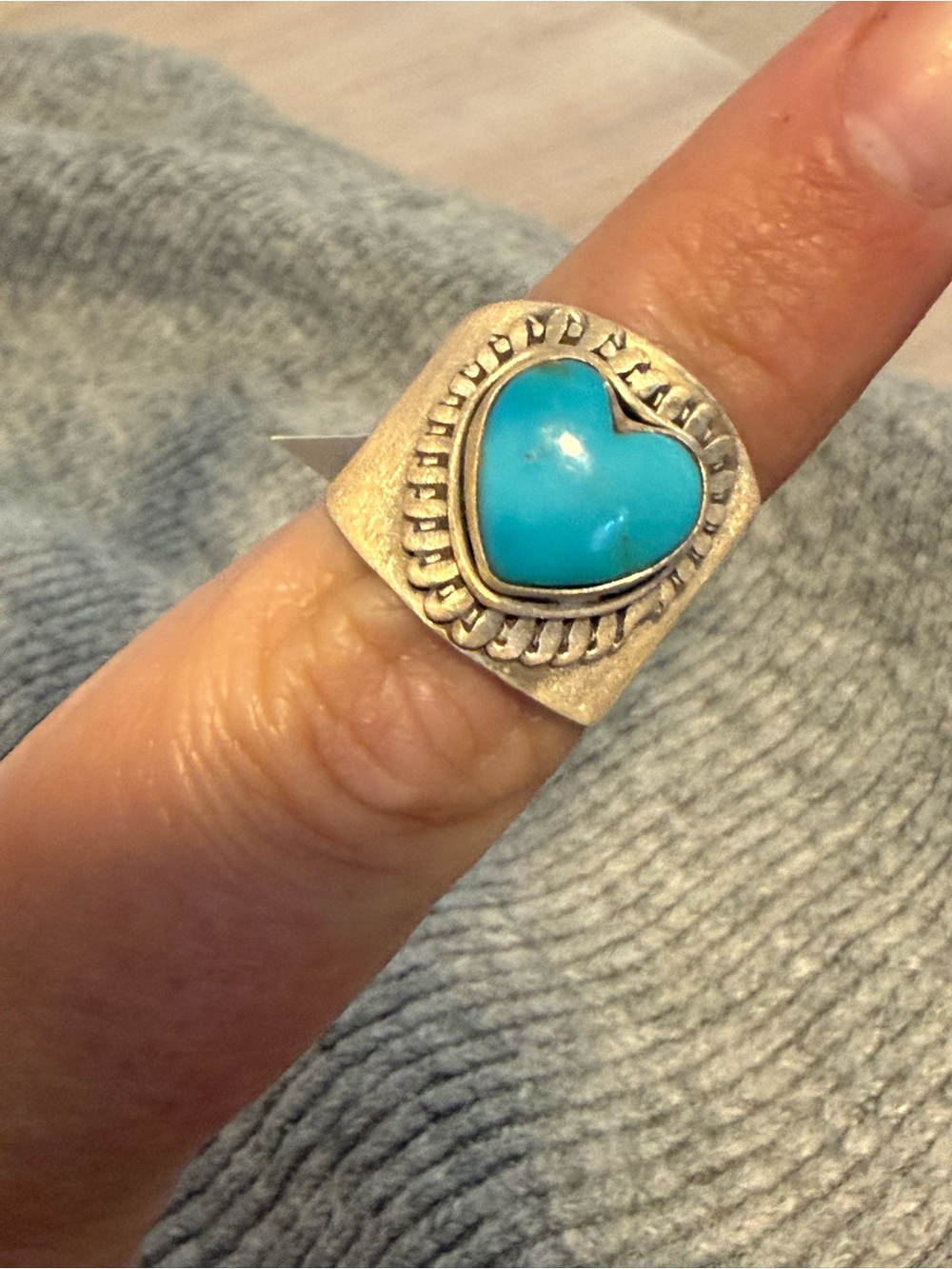 Kingman Turquoise 925 Sterling Silver Heart Cigar Band Ring - Blue Heart